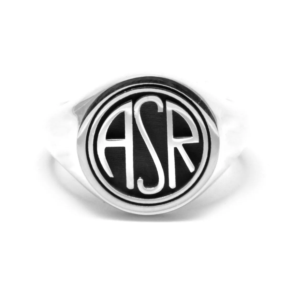 AS Roma Signet Ring X Nove25 Round ASR Logo, Unisex, Sterling Silver Cheap